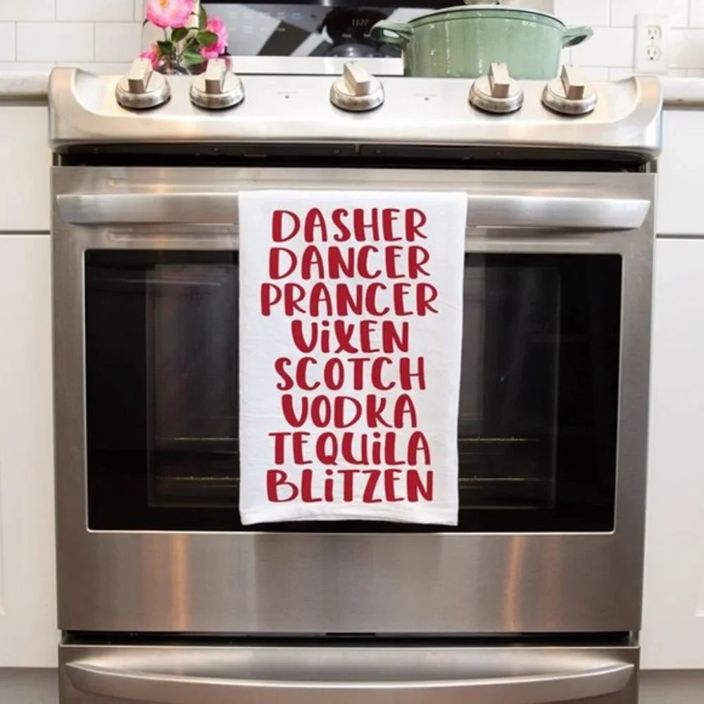 Funny Dasher Dancer Christmas Drinking Kitchen Towel -‎ Cotton Bar Towel